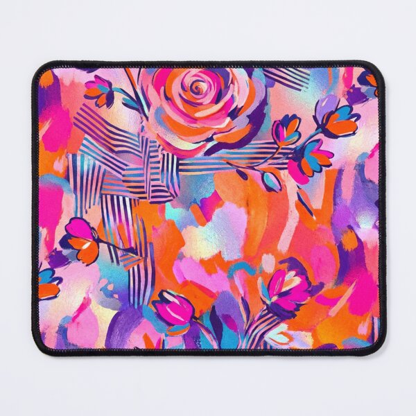 Item preview, A vibrant floral pattern with colorful roses and leaves on a pink background designed and sold by Creative88Art.