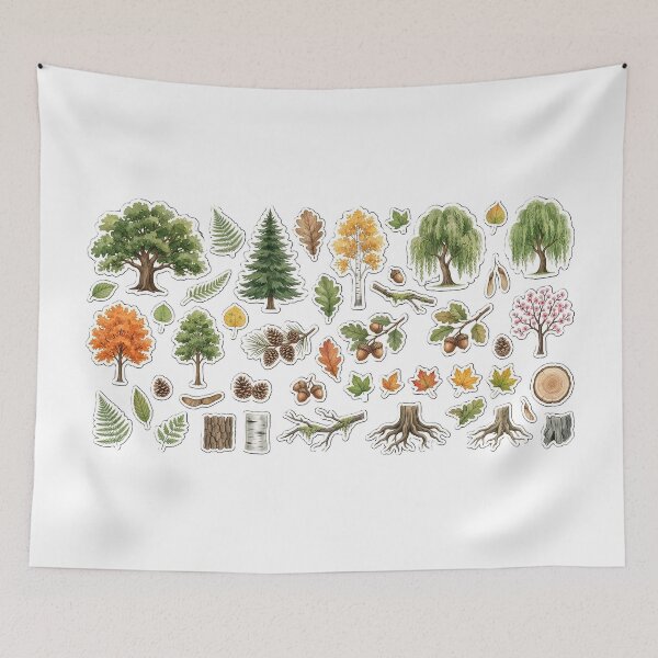 Item preview, Forest Floor Botanical Sticker Sheet - Watercolor Trees, Leaves, Pinecones, & Acorns designed and sold by KINGSMILESTORE.