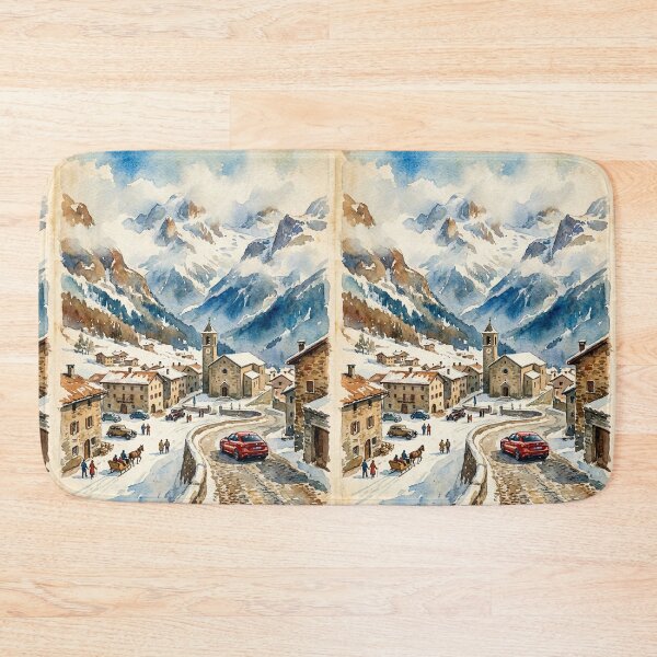 Item preview, Modern Italian Sports Sedan On Winding Cobblestone Road Winter Scene designed and sold by RevUpDesign.