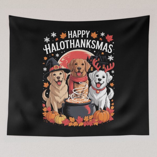 Item preview, Golden Retriever Happy Hallothanksmas Halloween Thanksgiving designed and sold by PunkNation-Arts.