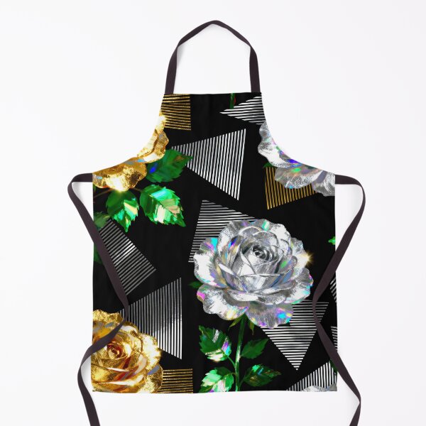 Item preview, A vibrant floral pattern with metallic roses and geometric shapes on a black background designed and sold by Creative88Art.