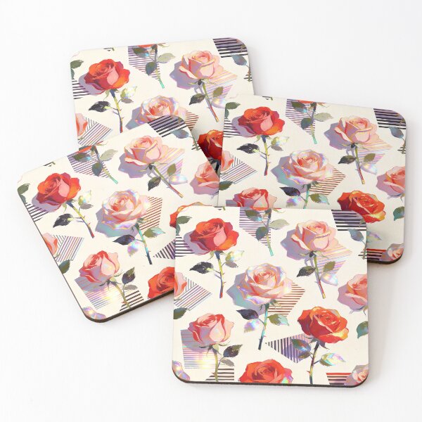 Item preview, A vibrant floral pattern featuring roses and geometric shapes on a white background designed and sold by Creative88Art.