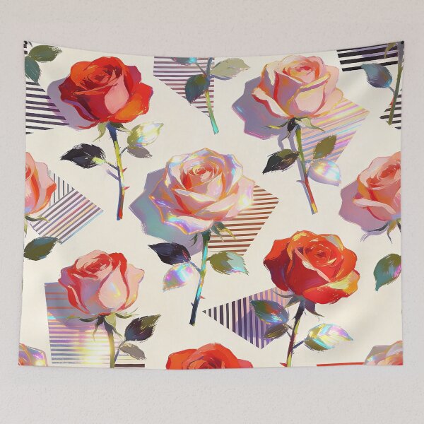 Item preview, A vibrant floral pattern featuring roses and geometric shapes on a white background designed and sold by Creative88Art.
