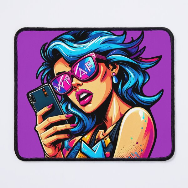 Item preview, WTAF Pop Art Graffiti Girl in Sunglasses Looking at Her Smart Phone Attitude Sarcasm Funny Neon LGBTQIA Feminist Snarky Humor designed and sold by pillarofme.