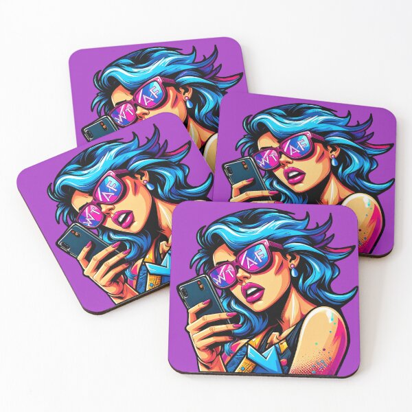Item preview, WTAF Pop Art Graffiti Girl in Sunglasses Looking at Her Smart Phone Attitude Sarcasm Funny Neon LGBTQIA Feminist Snarky Humor designed and sold by pillarofme.