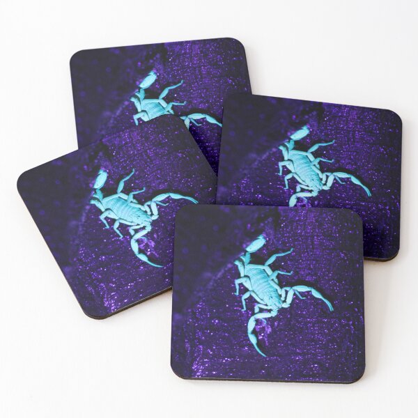 Item preview, Glowing Scorpion Under UV Light – Neon Cyan Scorpion on Purple Rock at Night designed and sold by WildFrameNature.