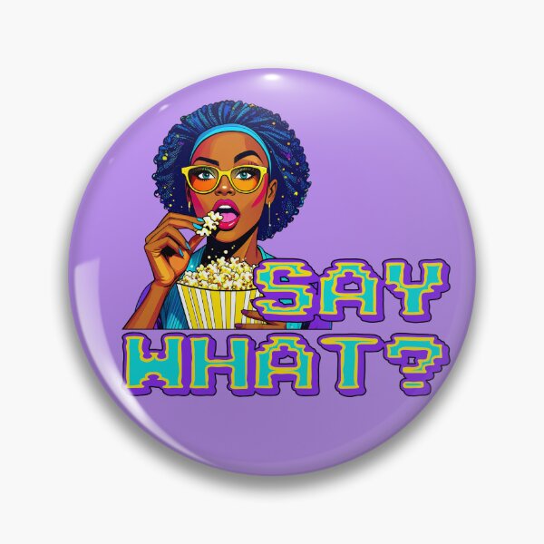 Item preview, Say What? African American Woman With Glasses Eating Popcorn With Eyebrow Raised Snarky Funny Humor Pop Art Neon Sarcastic LGBTQIA Feminist Sassy Retro 90s Kid designed and sold by pillarofme.