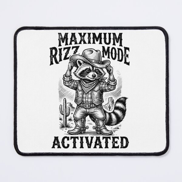 Item preview, Funny Raccoon Cowboy – Maximum Rizz Mode Activated Meme Design designed and sold by DoodloraStudio.
