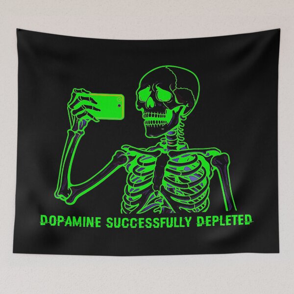Item preview, Dopamine Successfully Depleted – Neon Glitch Skeleton Phone Meme designed and sold by R-A Designs.