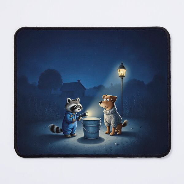 Item preview, Moonlit Curiosity – Whimsical Raccoon and Dog Night Discovery designed and sold by Whimsical Hug.