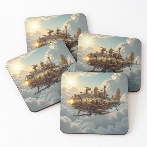 Item preview, Majestic Steampunk Airship drifting through golden skies in retro‑futuristic elegance designed and sold by FotoworldEdel.