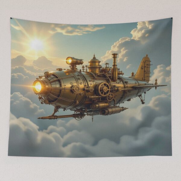 Item preview, Majestic Steampunk Airship drifting through golden skies in retro‑futuristic elegance designed and sold by FotoworldEdel.