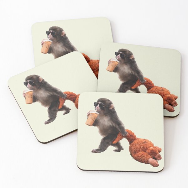 Item preview, Baby Monkey Punch Drinking Iced Coffee, Animal Lover designed and sold by Vonravenn.