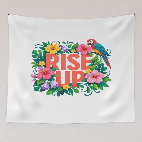 Item preview, Rise Up Tropical Floral Typography – Empowering Motivational Art with Parrot & Vibrant Flowers designed and sold by Bright Nest Studio.