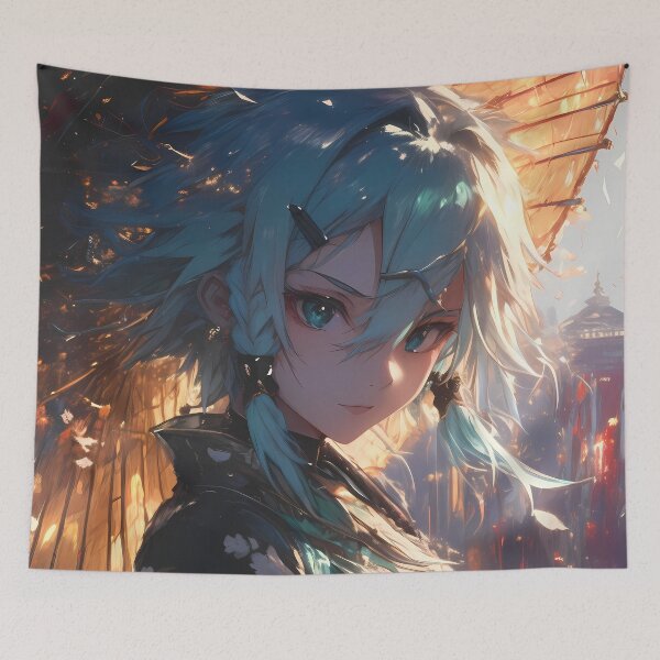 Item preview, Sinon Sword Art Online Blue Hair Waifu Night Scene Portrait designed and sold by riadjamai.