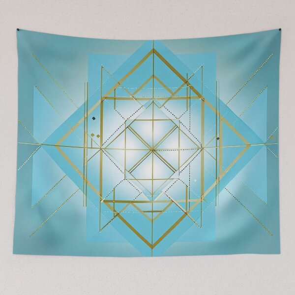 Item preview, Sacred Geometry Angular Grid System Design – Minimal Gold Line Structure on Teal Background designed and sold by ArtivaNest.