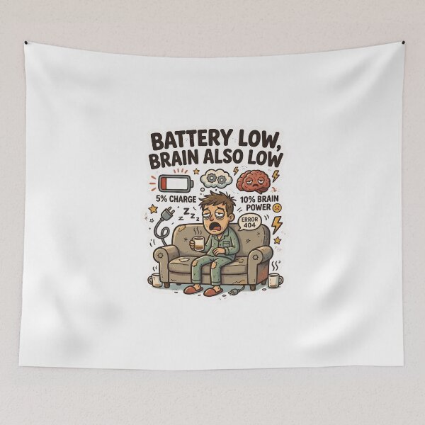 Item preview, Battery Low Brain Also Low – Funny Tired Life Cartoon Design designed and sold by Morden-Design.