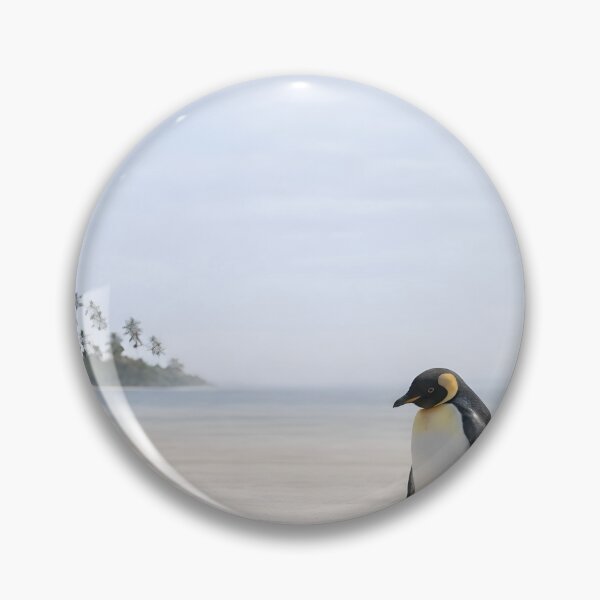 Item preview, King Penguin on Tropical Beach – Surreal Climate Change Wildlife Art designed and sold by frankseebald.