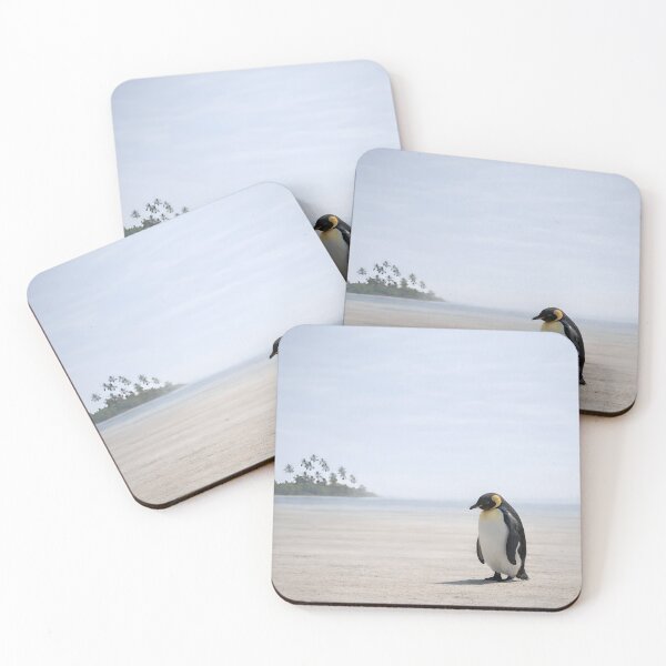 Item preview, King Penguin on Tropical Beach – Surreal Climate Change Wildlife Art designed and sold by frankseebald.