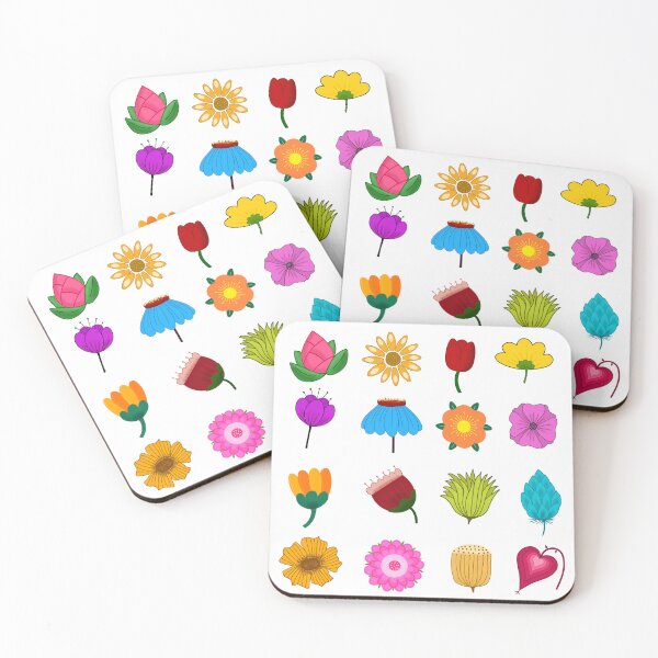 Item preview, Set of colorful stylized flower icons and floral elements isolated on black background. Simple flat vector illustration for botanical design. designed and sold by KotchySmile.