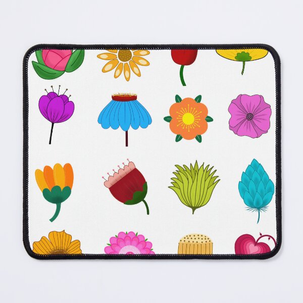 Item preview, Set of colorful stylized flower icons and floral elements isolated on black background. Simple flat vector illustration for botanical design. designed and sold by KotchySmile.