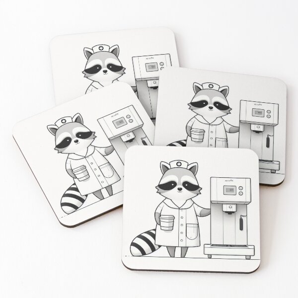 Item preview, Raccoon Nurse Guarding Coffee – My Coffee Funny T-Shirt Design designed and sold by Mitaudesign.