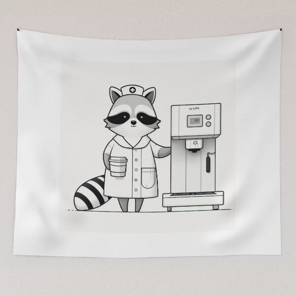 Item preview, Raccoon Nurse Guarding Coffee – My Coffee Funny T-Shirt Design designed and sold by Mitaudesign.