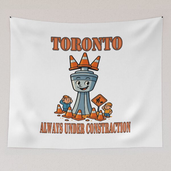 Item preview, Toronto Always Under Construction – Funny CN Tower Cartoon with Traffic Cones | Canada Humor Design designed and sold by Globalcitytees.