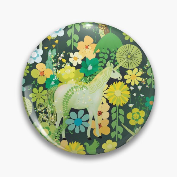 Item preview, Unicorn in Magic Green Floral Forest - Dark Green Background designed and sold by KizzyW.