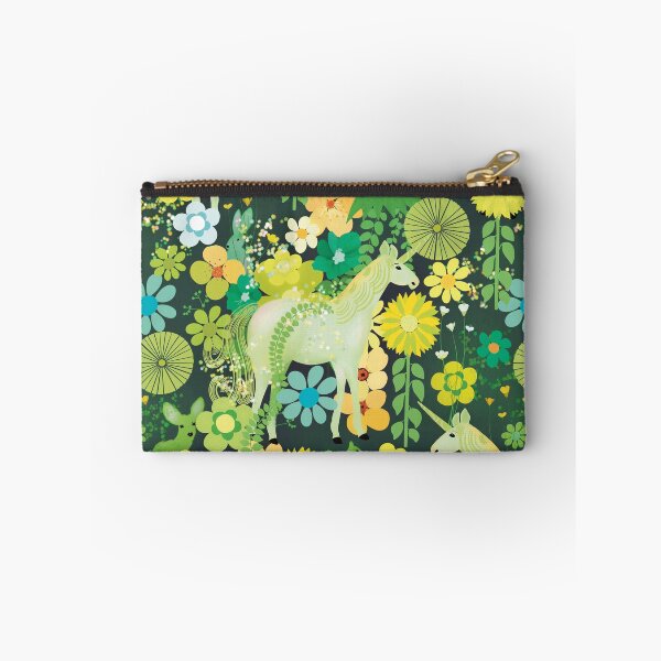 Item preview, Unicornio en un bosque mágico de flores verdes: fondo verde oscuro designed and sold by KizzyW.