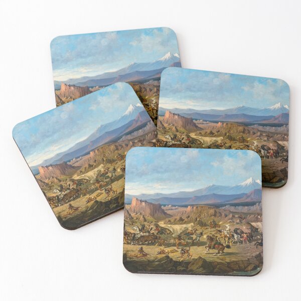 Item preview, American Western Wagon Train Under Attack Vintage Painting designed and sold by TheSoulOfArt.