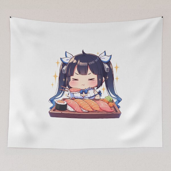 Item preview, Hestia Pick Up Girls Dungeon Chibi Sushi Snack Time designed and sold by Spraykart.