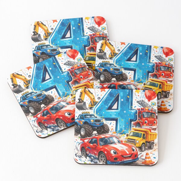 Item preview, Happy 4th Birthday Cars – Cute Vehicles Party Illustration designed and sold by myforestfog.
