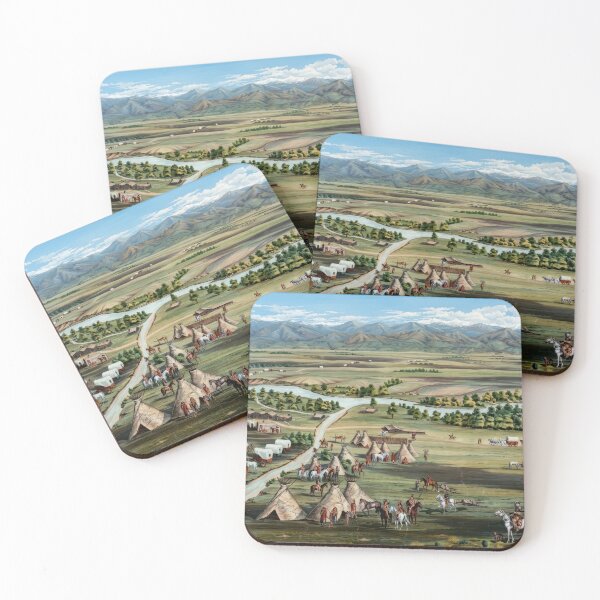 Item preview, Denver 1859 Frontier Settlement Wagon Camp Historical Illustration designed and sold by TheSoulOfArt.