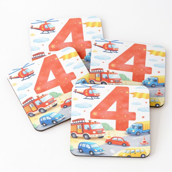 Item preview, Soft Pastel 4th Birthday Cars – Cute Vehicles Party Illustration designed and sold by myforestfog.