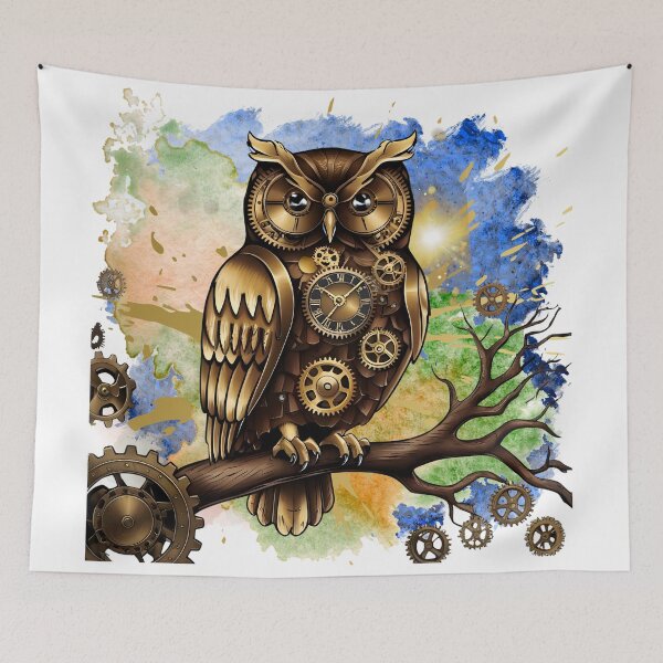 Item preview, Steampunk Owl Art – Mechanical Clockwork Owl Illustration, Vintage Gear Fantasy, Antique Gold Aesthetic Design designed and sold by ChenEngEng.