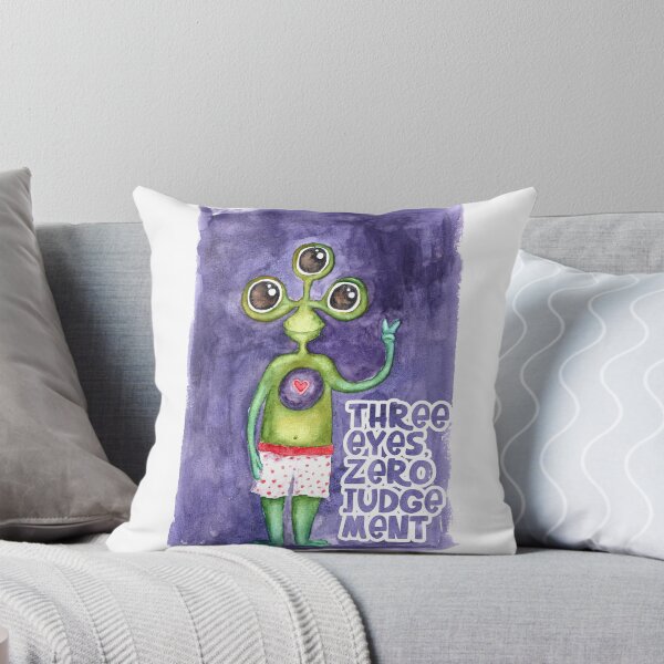 Item preview, Three Eyes, Zero Judgement — Funny Alien Watercolor Art designed and sold by Marlene Wagenhofer.