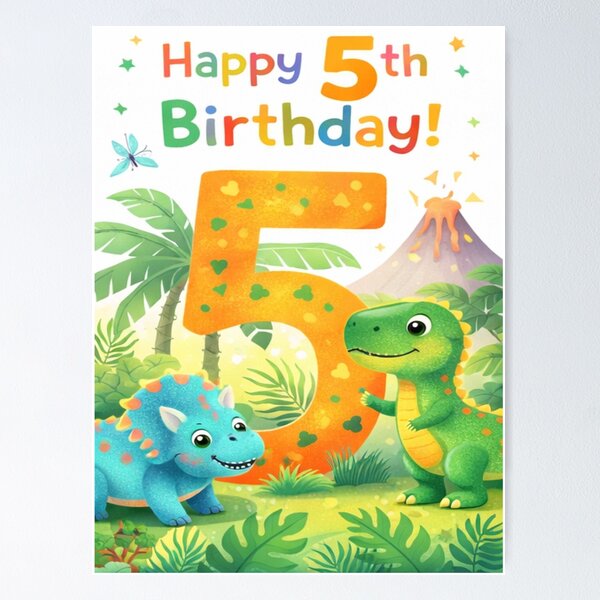 Item preview, Pastel Dinosaur 5th Birthday – Cute Soft Dino Party Illustration designed and sold by myforestfog.