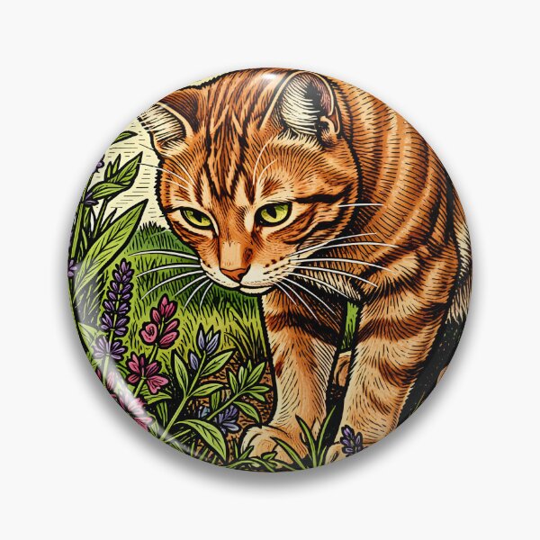 Item preview, A ginger cat inspecting a patch of garden herbs woodcut. designed and sold by Ponted.