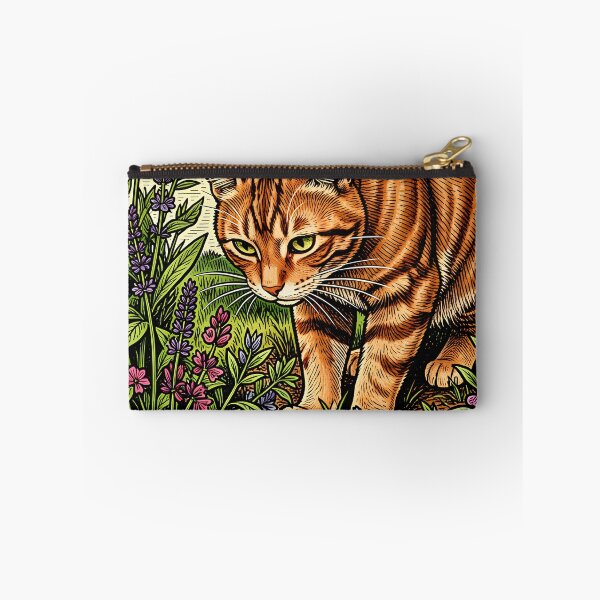 Item preview, A ginger cat inspecting a patch of garden herbs woodcut. designed and sold by Ponted.