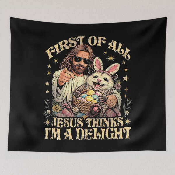 Item preview, First of All Jesus Thinks I'm A Delight Funny Christian Faith Humor Jesus and Possum designed and sold by Ortigzitoun.