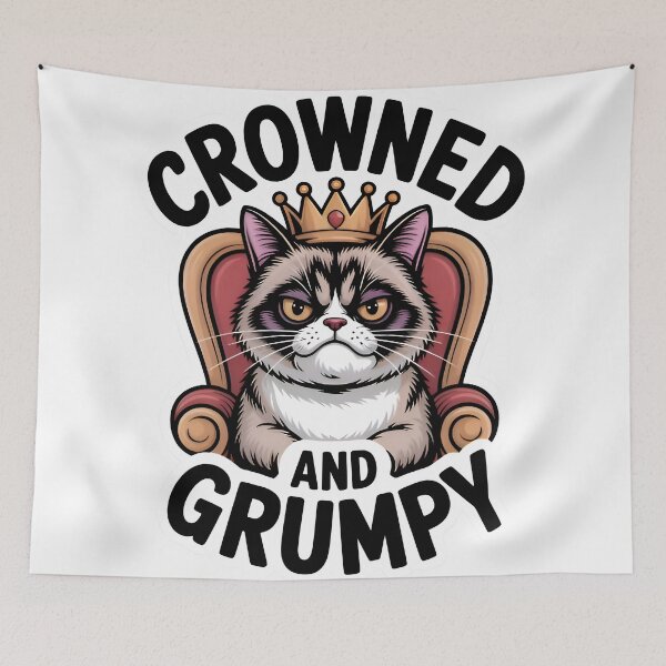 Item preview, Crowned And Grumpy Cat Sitting On Throne Minimalist Art designed and sold by AlanyaArtX.