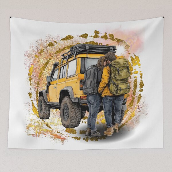 Artikelvorschau, Reisekunst für Abenteuerpaare – Romantische Roadtrip-Illustration, Vanlife-Liebe, ästhetisches Design für Fernweh entworfen und verkauft von ChenEngEng.