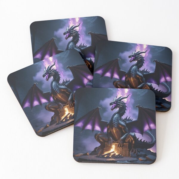 Item preview, Dark Dragon On Obsidian Throne — 3D Fantasy Art designed and sold by DarkForgePrints.