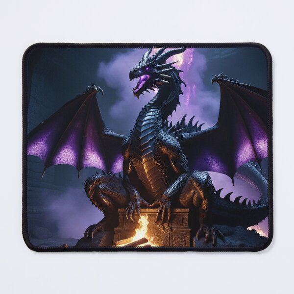 Item preview, Dark Dragon On Obsidian Throne — 3D Fantasy Art designed and sold by DarkForgePrints.