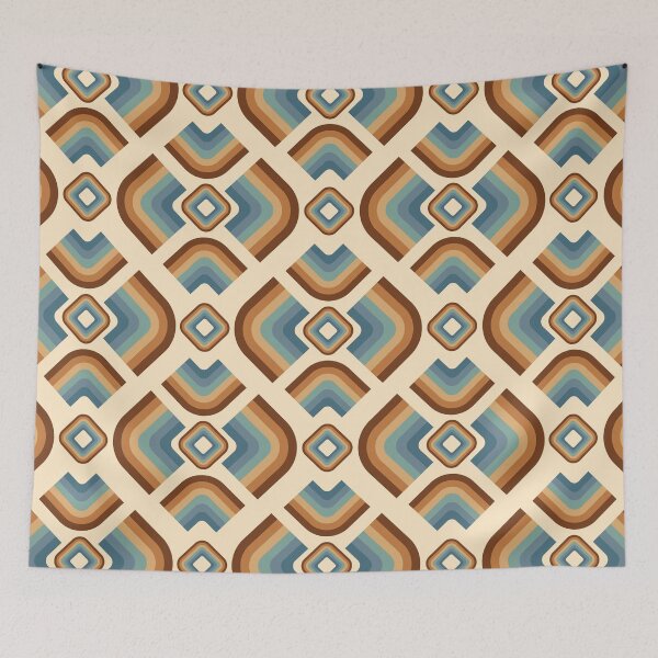 Item preview, Mid Century Modern Retro Geometric Pattern – 70s Diamond - Brown, teal blue an beige designed and sold by JMgraphic.