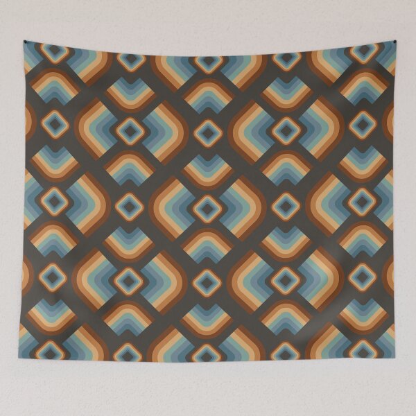 Item preview, Mid Century Modern Retro Geometric Pattern – 70s Diamond - Brown, teal blue designed and sold by JMgraphic.
