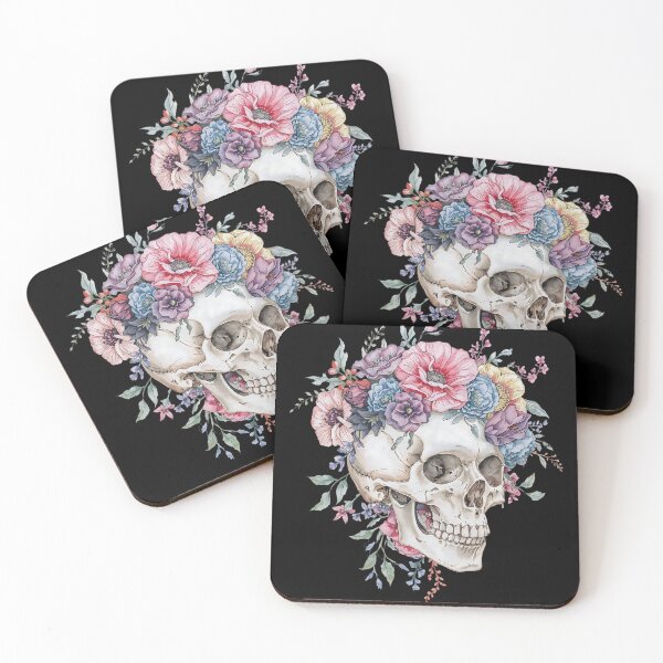 Item preview, Skull and flowers designed and sold by uunaa.