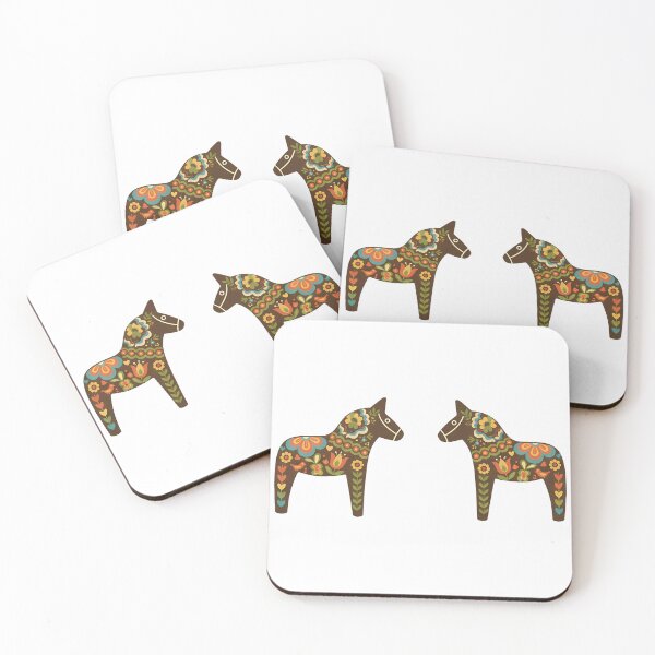 Item preview, Brown Dala Horse Pair – Scandinavian Folk Art Fusion by heidiannemorris © designed and sold by FOLK ART FUSION by heidiannemorris.