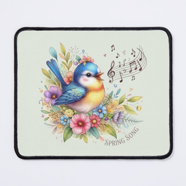 Item preview, Singing Blue Bird with Flowers – Spring Melody Art designed and sold by Good Vibes .